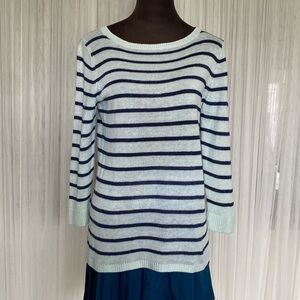 Talbot 100% linen, boat neck sweater knit! Nautical dark blue stripes, ice blue!